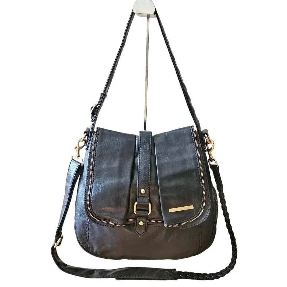 Matt & Nat Vegan Leather Braided Strap Crossbody Shoulder Bag Navy Blue.